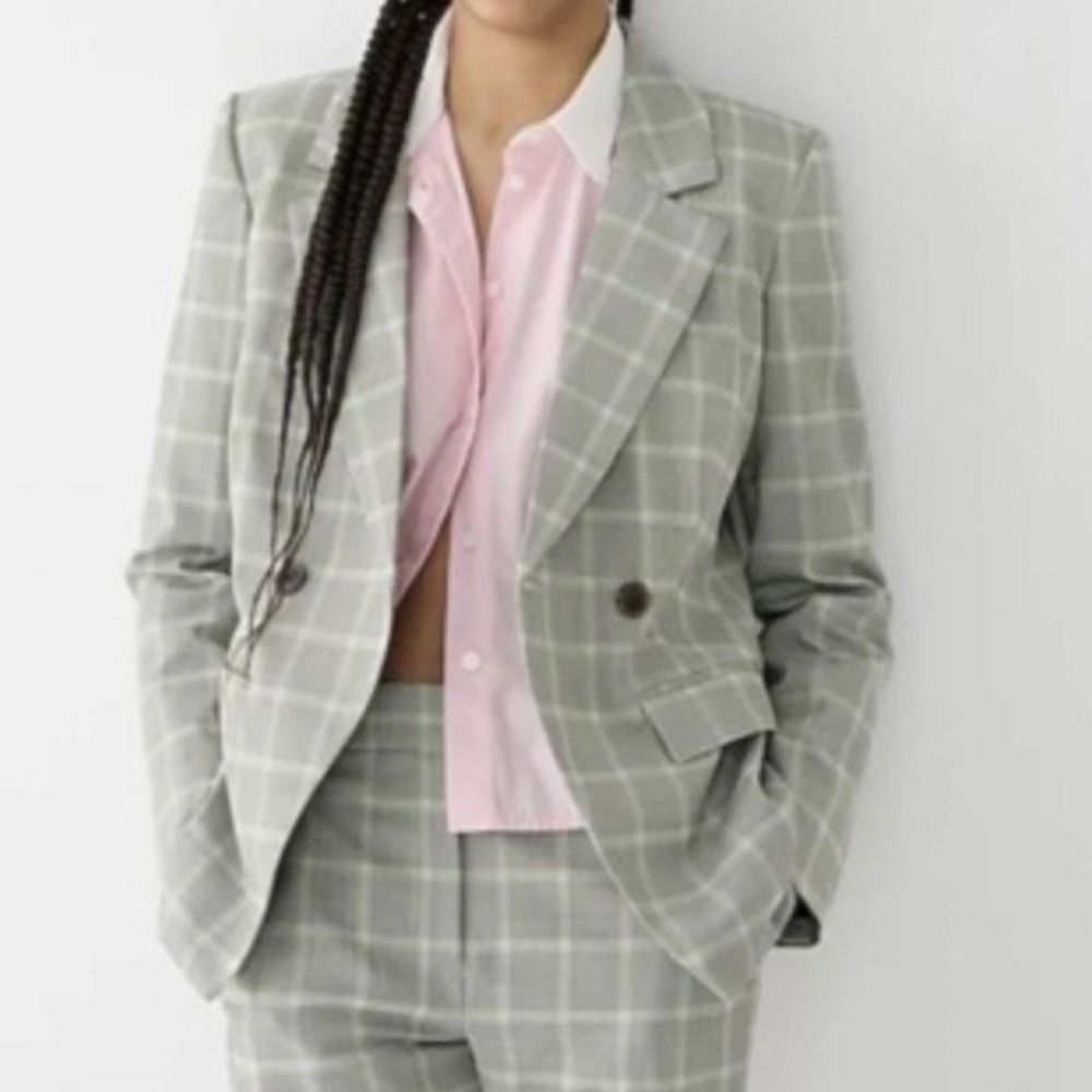 J.Crew Italian Stretch Wool Glen Plaid Blazer Womens 6 Tollgno 1900 Grey BJ990